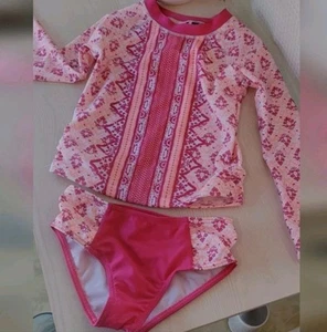 Aqua ET Sol Girls Pink 2 Piece Rash Guard Bikini Bottom Size 4 - Picture 1 of 12