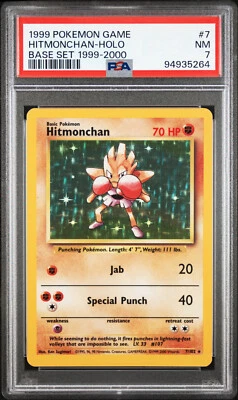 PSA 7 Hitmonchan 7/102 Base Set Holo Pokemon Card WOTC 1999-2000 4th Print - NM - Image 1 of 3