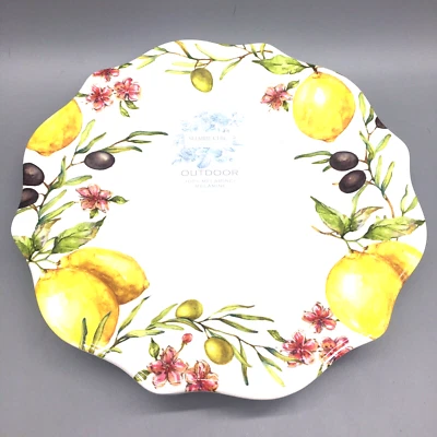 x6 Shabby Chic Lemon Olives MELAMINE Dinner Plate Set Pink Floral Tuscany Summer - Image 1 of 4