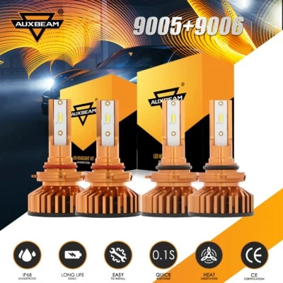 AUXBEAM 9005 9006 LED Faro Alto Bajo Bombillas 6000K Blanco Frío 10000LM 52W Foto 1 de 4