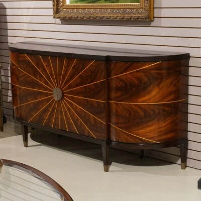 Aparador de caoba flameada servidor incrustación buffett herrajes de latón Foto 1 de 4