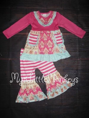 NUEVO Boutique Pan de Jengibre Casa Niñas Túnica Volantes Leggings Navidad Conjunto de Conjunto Foto 1 de 4