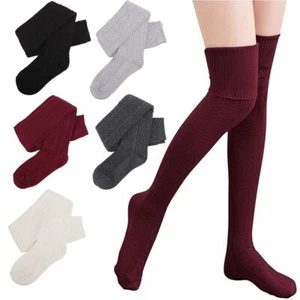 Girls Ladies Women Thigh High Over the Knee Socks Extra Long Cotton Stockings - Picture 1 of 18