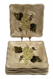 6 Cabernet Square Salad Plates Hand Painted Grapes by Tabletops Unlimited - Picture 1 of 17