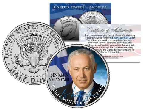 BENJAMIN NETANYAHU * Israel Prime Minister * Colorized JFK Half Dollar U.S. Coin Cover