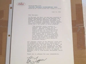 THE BEATLES..1966 BUTCHER COVER RECALL LETTER COPY FROM RON TEPPER COLOR LOGO! - Picture 1 of 3