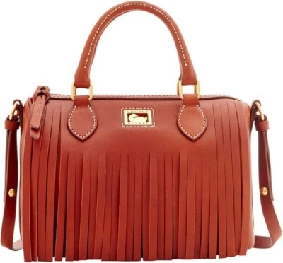 Dooney & Bourke Abby Lulu Fringed Satchel Leather Fringe Brown w/ Strap* - Image 1 of 4
