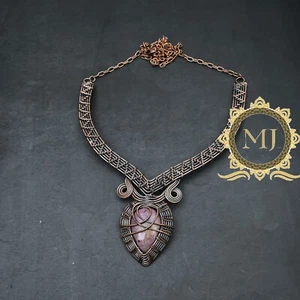 Collar ajustable hecho a mano envuelto en alambre de cobre de piedras preciosas de purita joyería regalo - Imagen 1 de 4