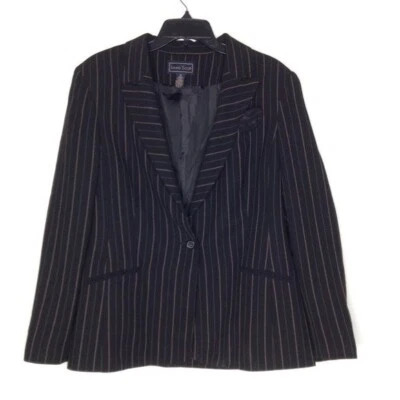 Laura Scott Striped Single Button Blazer Black/Pink Plus Size 16 Pockets - Image 1 of 4