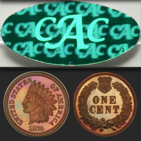 1876 PCGS PR65RB CAC $1,400-CU Eagle Eye Photo Seal GORGEOUS PROOF Indian Cent Cover