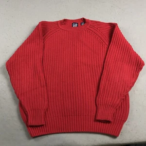 VINTAGE GAP Sweater Mens Medium Red Ribbed Fisherman Crewneck Knit 90s - Picture 1 of 9