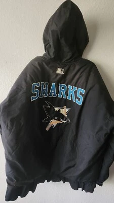 Винтажная стартовая куртка с капюшоном San Jose Sharks с большим логотипом размер XL - Изображение 1 из 4