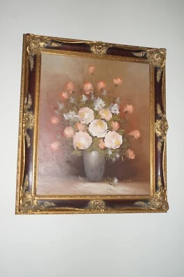 Tableau peinture huile sur toile, signé, encadré 75x65cm, d un chateau - Photo 1/4