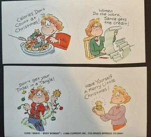 Vtg Busy Woman 1990 Christmas Cartoon Funny Feminist Holiday Stickers by Current - Picture 1 of 2
