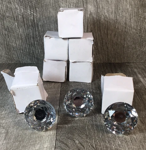 KNOBS EIGHT 8 Glass Crystal Style With Screws And Silver Base, Boxed 1” Dia Cover