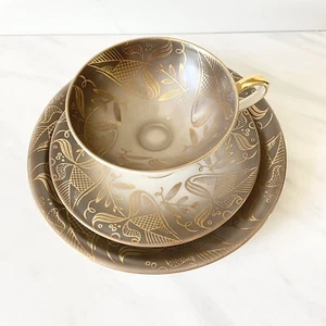 Plato platillo taza 3 piezas MCM Eberthal Bavaria de colección Alemania Occidental oro topo 2319 - Imagen 1 de 9