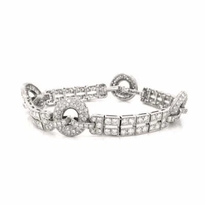 Art Deco Inspired Brilliant Round Cut 6.85CT Cubic Zirconia Link Women Bracelet  - Imagem 1 de 4