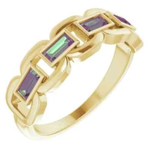 Anillo de eslabón de cadena de alejandrita cultivado en laboratorio en oro amarillo de 14 K - Imagen 1 de 5