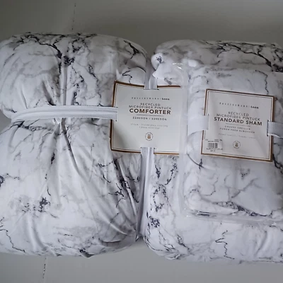 Edredón doble Pottery Barn Teen de microfibra reciclada Pintuck y mármol gris falso Foto 1 de 4