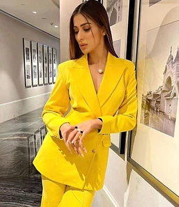 Elegante conjunto de 2 piezas de traje para mujer solapa de pico negocios trabajo trajes informales - Imagen 1 de 19