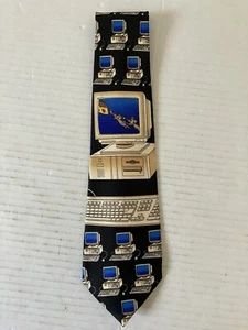 Fratello Hand Made Men's Necktie Tie Polyester Vintage Computers Mice Cheese 55" - Picture 1 of 8