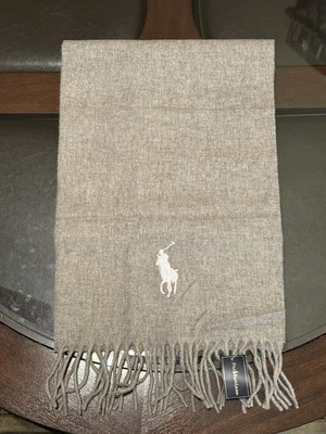Ralph Lauren 100% Lana de Cordero Grande Polo Jugador Bufanda Gris Jaspeado Hecho en Italia Nuevo Foto 1 de 3