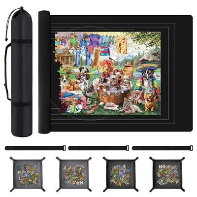Kit de alfombrilla de rompecabezas para 1500 piezas, protector de rompecabezas enrollable de 46x26 pulgadas con bolsa Foto 1 de 4