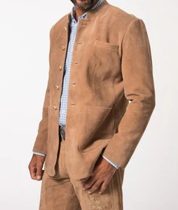 Men Beige Pure Suede Leather Jacket Slim Fit Trucker Jacket Custom Size S M L XL - Picture 1 of 5