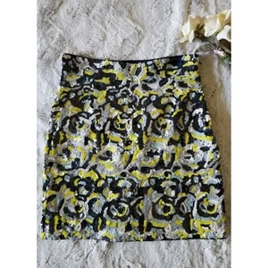 French Connection 100% Cotton Blue White Green Swirl Sequin Straight Skirt Sz 6 - Picture 1 of 8