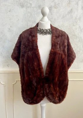 Vintage Edwardian Auburn Red Brown Real Fur Winter Bolero Capelet +Pockets M/L - Image 1 of 4