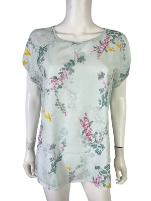 Ted Baker London Top Blouse Garden Blue Floral T Shirt Mix Material 4 Size L - Image 1 of 4