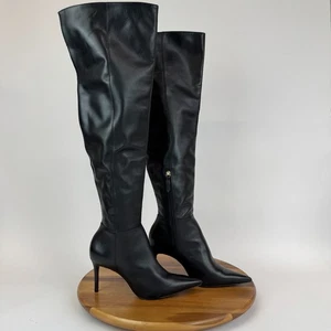 Womens Schutz Cate Over the Knee Black Leather Heeled Riding Boots Size 8.5 B - Picture 1 of 10