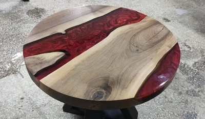 18"Red River Epoxy Round Table, Live Edge Wood Coffee Table, Custom Resin & Wood - Image 1 of 4