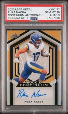 2023 LEAF METAL Puka Nacua AUTO RC CONTINUUM ROOKIE GOLD PSA 10 GEM MINT! /71 - Image 1 of 3