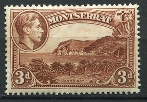 Montserrat 1938 KGVI 3d marrón como nuevo con bisagras SG# 106, 1ª impresión - Imagen 1 de 2