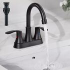 Matte Black 4 Inch Bathroom Sink Faucet 3 Hole 2 Handle Mixer Tap with Drain