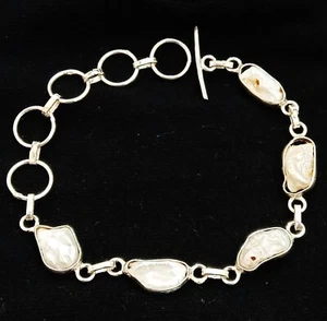 Dainty Bracelet Keshi white pearl Silver plated Chain Bracelet Gift For Her - Picture 1 of 4