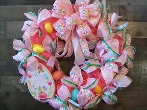 Bunny Kisses Pink & White Easter Egg Mesh Front Door Wreath - Picture 1 of 7