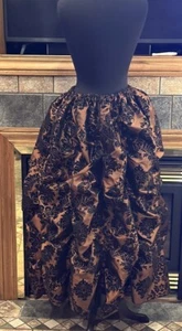 Brown & Black Velvet Flocked Bustle Skirt - One Size - Picture 1 of 3