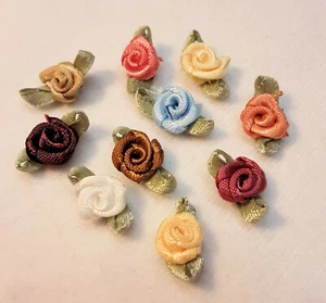 Miniature Tiny Ribbon Roses 1/4" Pack of 10 - choose your color - Picture 1 of 12