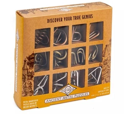 True Genius Ancient Metal Puzzles 12 Brainteaser Metal Disentanglement Puzzles - Image 1 of 4