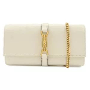 Authentic GUCCI Jackie Leather Chain Wallet WOC White 652681 Used F/S - Picture 1 of 12