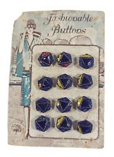 Early Antique Czech Glass Painted Buttons On Original Card Blue Handpainted