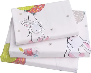 Cute Cartoon Rabbit Bunny 100% Cotton 3 Pieces Twin Sheet Set for Kids Girls Chi - Picture 1 of 4