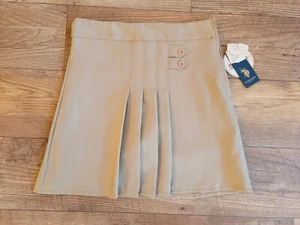 US Polo Assn Girls School Uniform Skirt Adj Waist Pleated Scooter Size 12 Tan - Picture 1 of 3