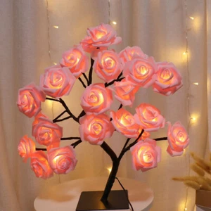 Artificial LED Rose Flower Tree Light Table Lamp USB Night Light Christmas Decor - Picture 1 of 7