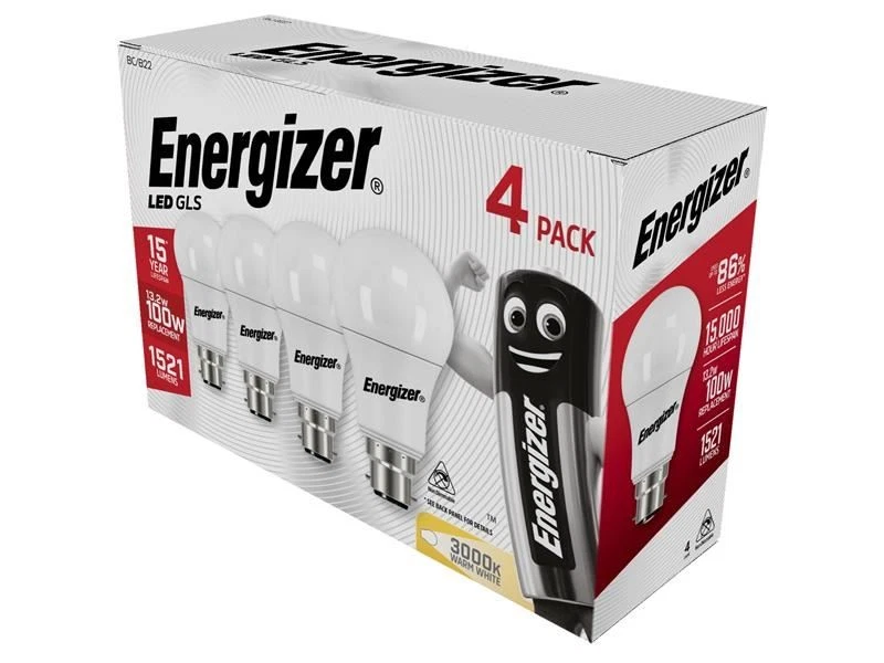 Energizer LED BC B22 Opal GLS Non-Dimmable Bulb Warm White 1521lm 12.5W Pack 4 - Image 1 of 1