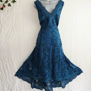QUIZ TEAL SHIMMERING EMBROIDERED FLORAL HI LOW OCCASION WEDDING DRESS SIZE 18. - Picture 1 of 9
