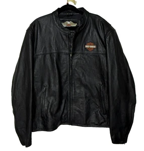 Harley Davidson Motorcycle Jacket Mens 4XL Black  Leather Heavyweight Zip Biker - Picture 1 of 11