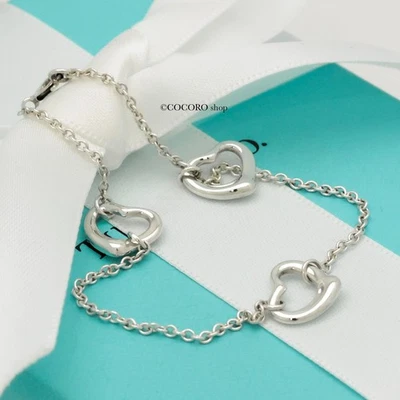 Authentic Tiffany & Co. Triple Open Heart Bracelet 8" Silver 925 w/Pouch - Image 1 of 4